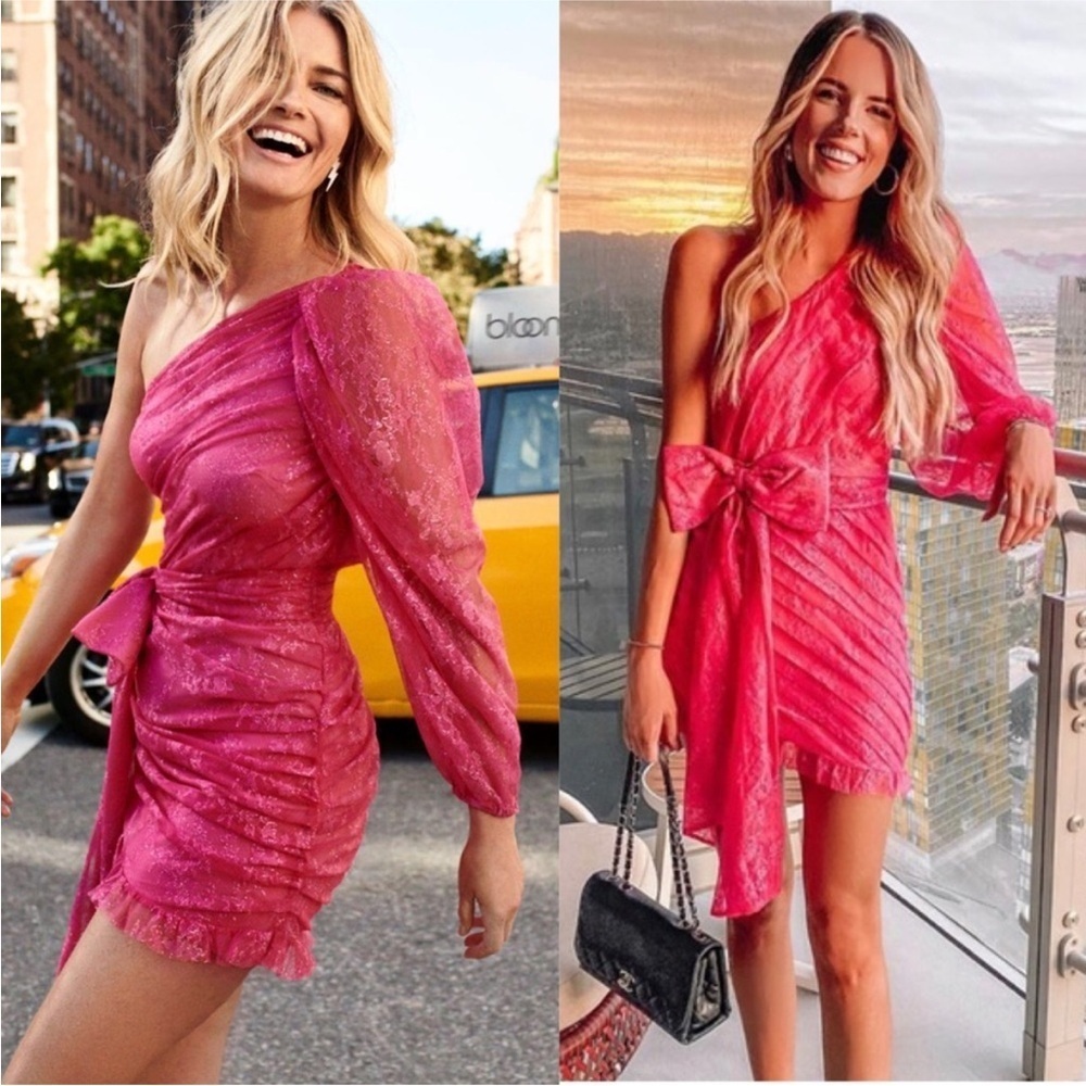 For Love & Lemons Dynasty One Shoulder Dress in Cosmo Lace